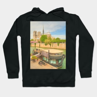 Notre Dame with restaurant on the Seine Hoodie